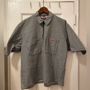 Ben Davis Quarter zip in hickory stripe. cropped